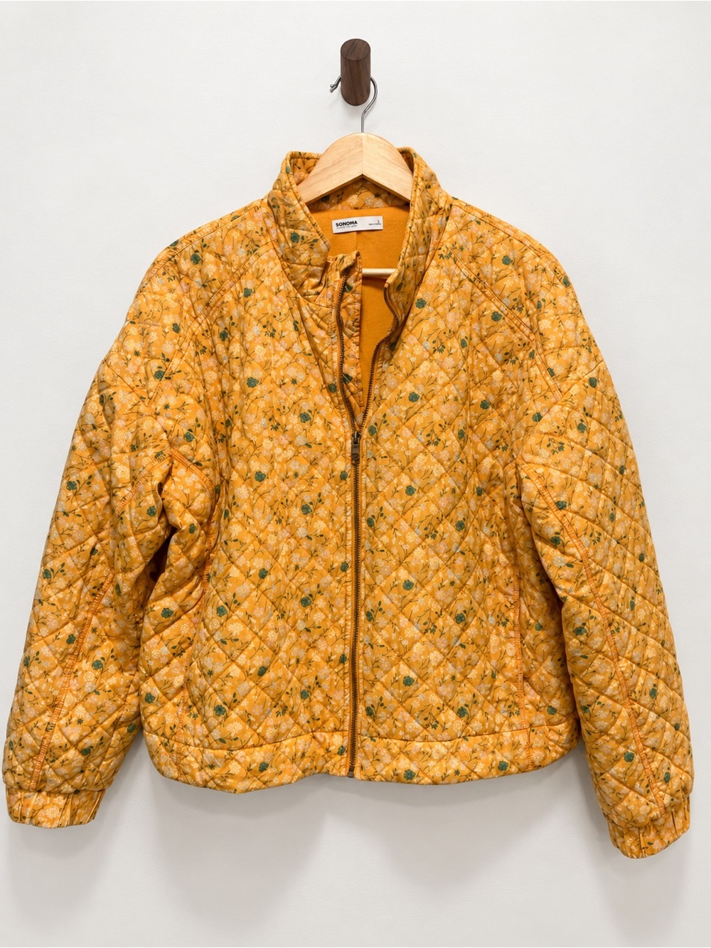Sonoma Mustard Yellow Floral Quilted Jacket Size L